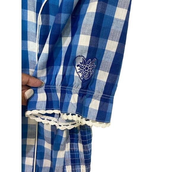 Lekra Country Life Square Dance Blue Gingham Blouse Shirt 40 L - Picture 4 of 5